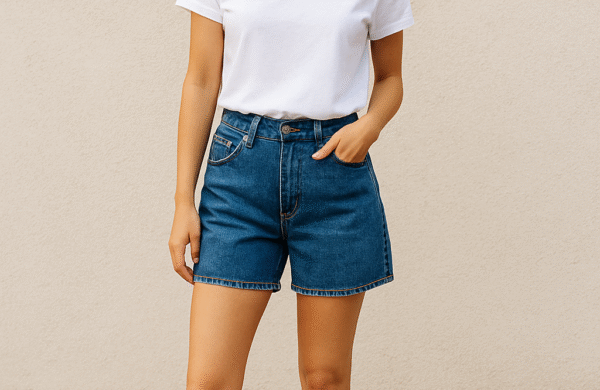 White t-shirt with denim shorts summer outfit