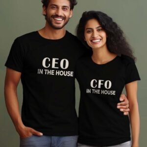 CEO in the House Couple Shirts - Blue & Black Matching Tees