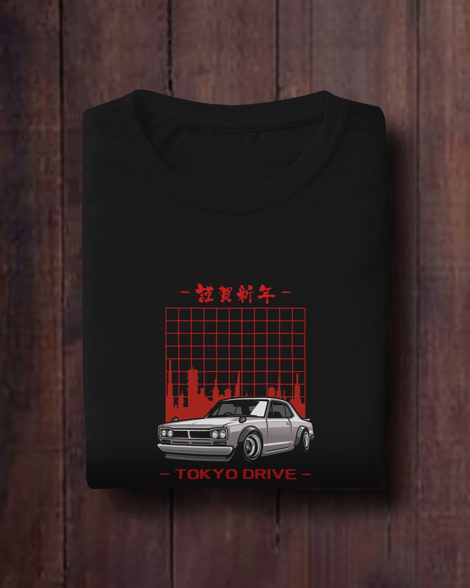 Drive to Tokyo T-Shirt | Black & White Car Design - Image 2