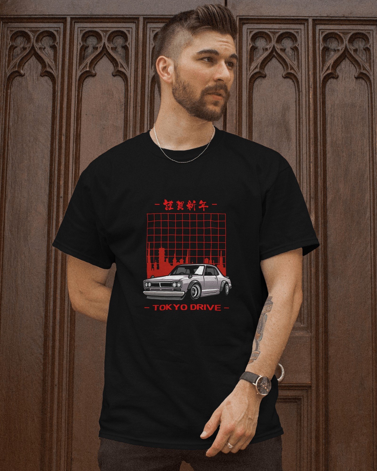 Drive to Tokyo T-Shirt | Black & White Car Design - Image 4