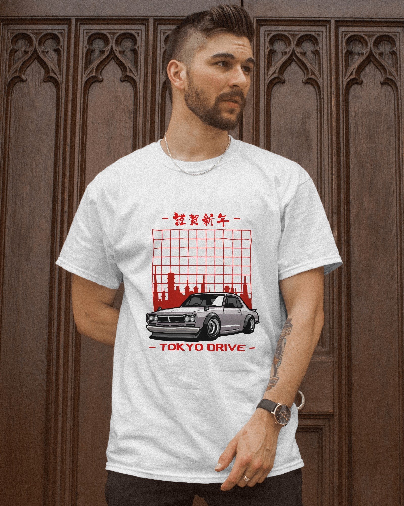 Drive to Tokyo T-Shirt | Black & White Car Design - Image 3
